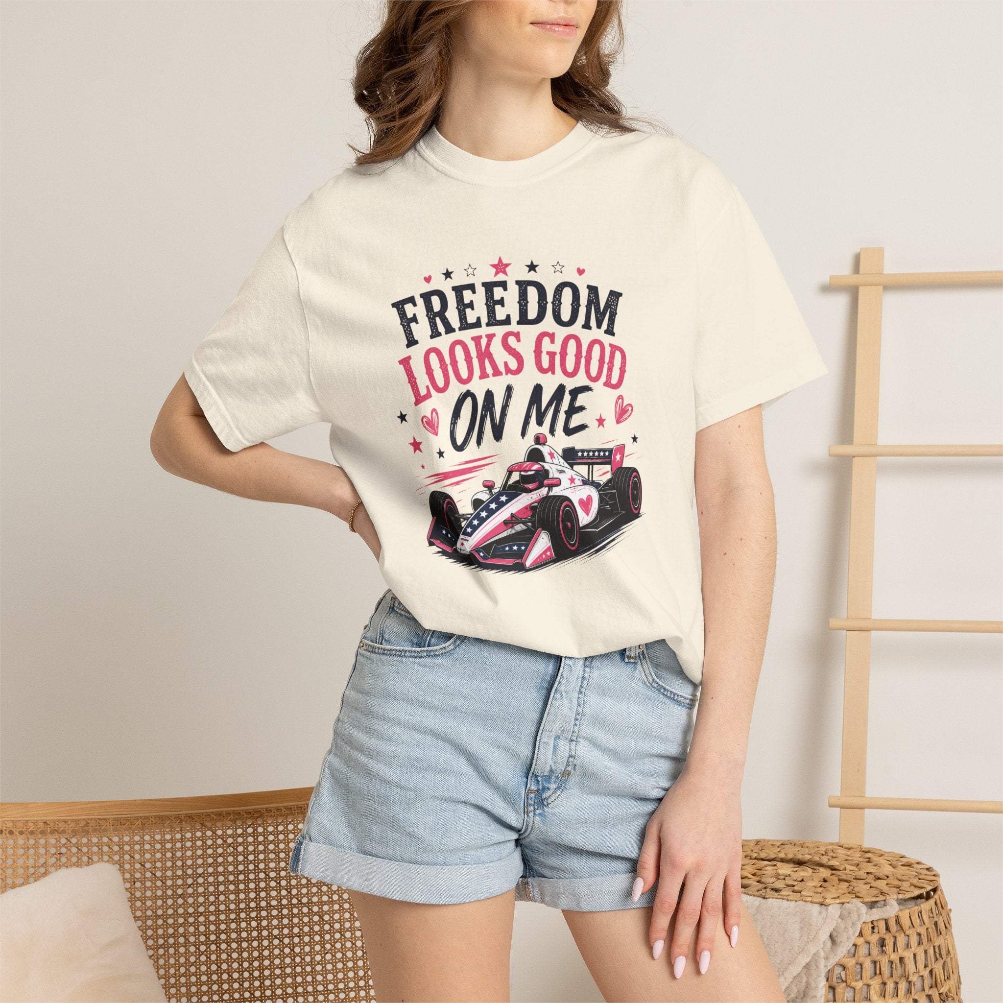 Freedom Looks Good On Me T-shirt indy car Indy 500 Race Car Americana Design