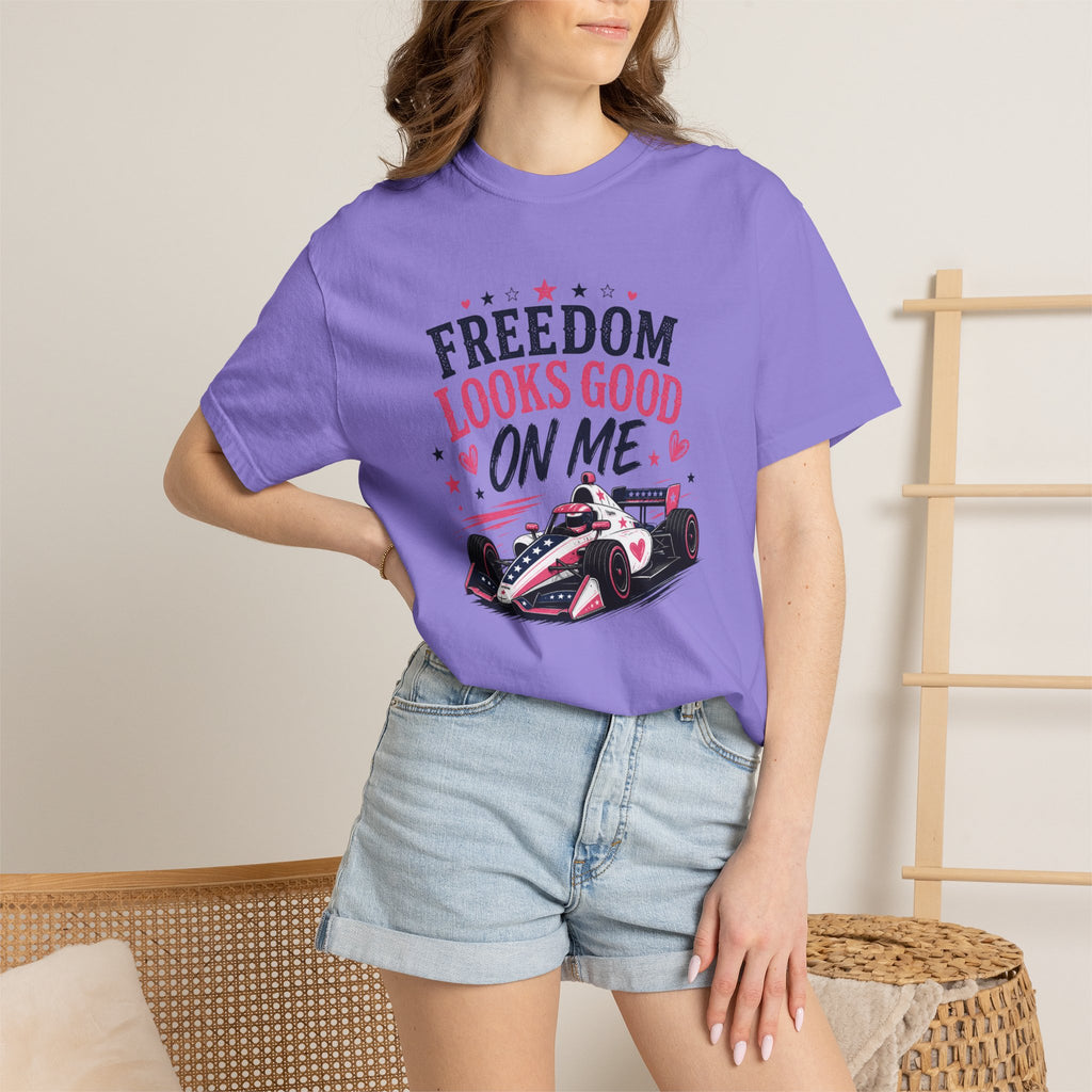 Freedom Looks Good On Me T-shirt indy car Indy 500 Race Car Americana Design