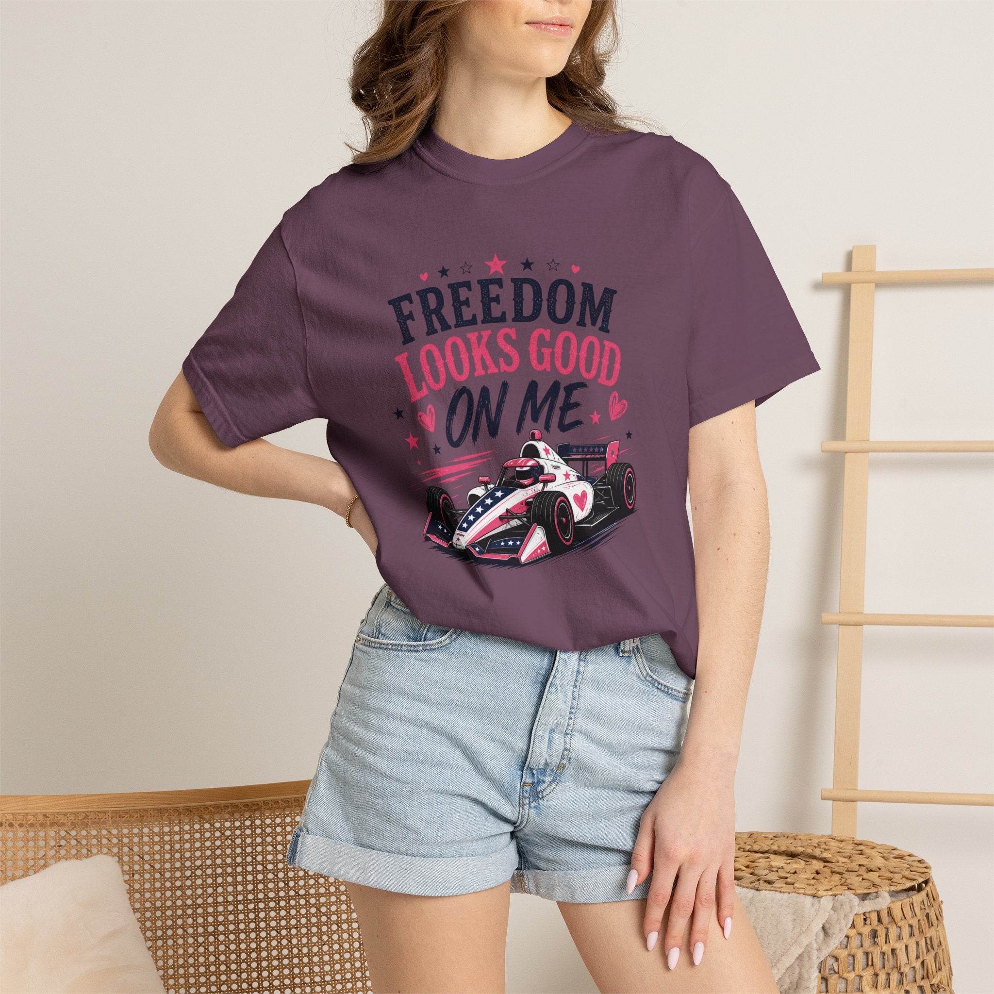 Freedom Looks Good On Me T-shirt indy car Indy 500 Race Car Americana Design