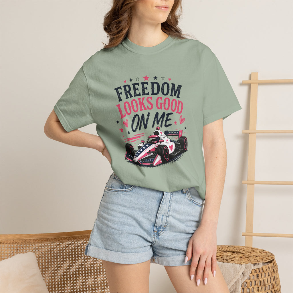 Freedom Looks Good On Me T-shirt indy car Indy 500 Race Car Americana Design