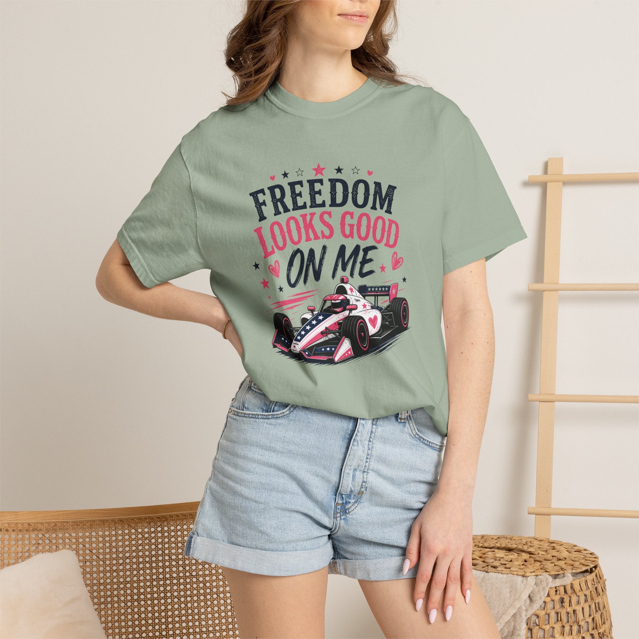 Freedom Looks Good On Me T-shirt indy car Indy 500 Race Car Americana Design