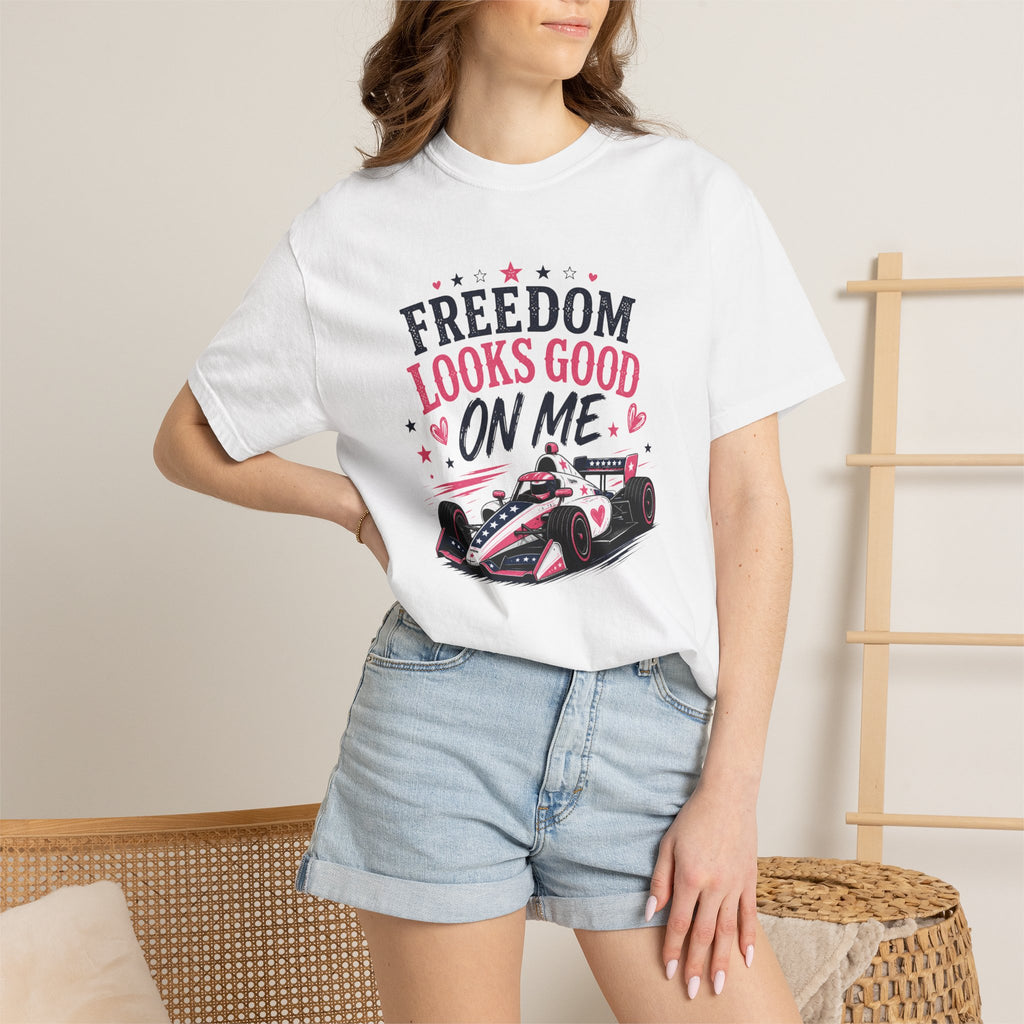 Freedom Looks Good On Me T-shirt indy car Indy 500 Race Car Americana Design