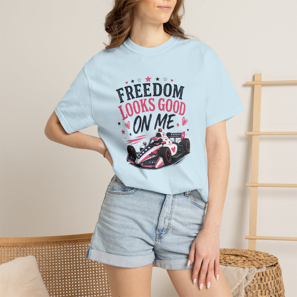 Freedom Looks Good On Me T-shirt indy car Indy 500 Race Car Americana Design
