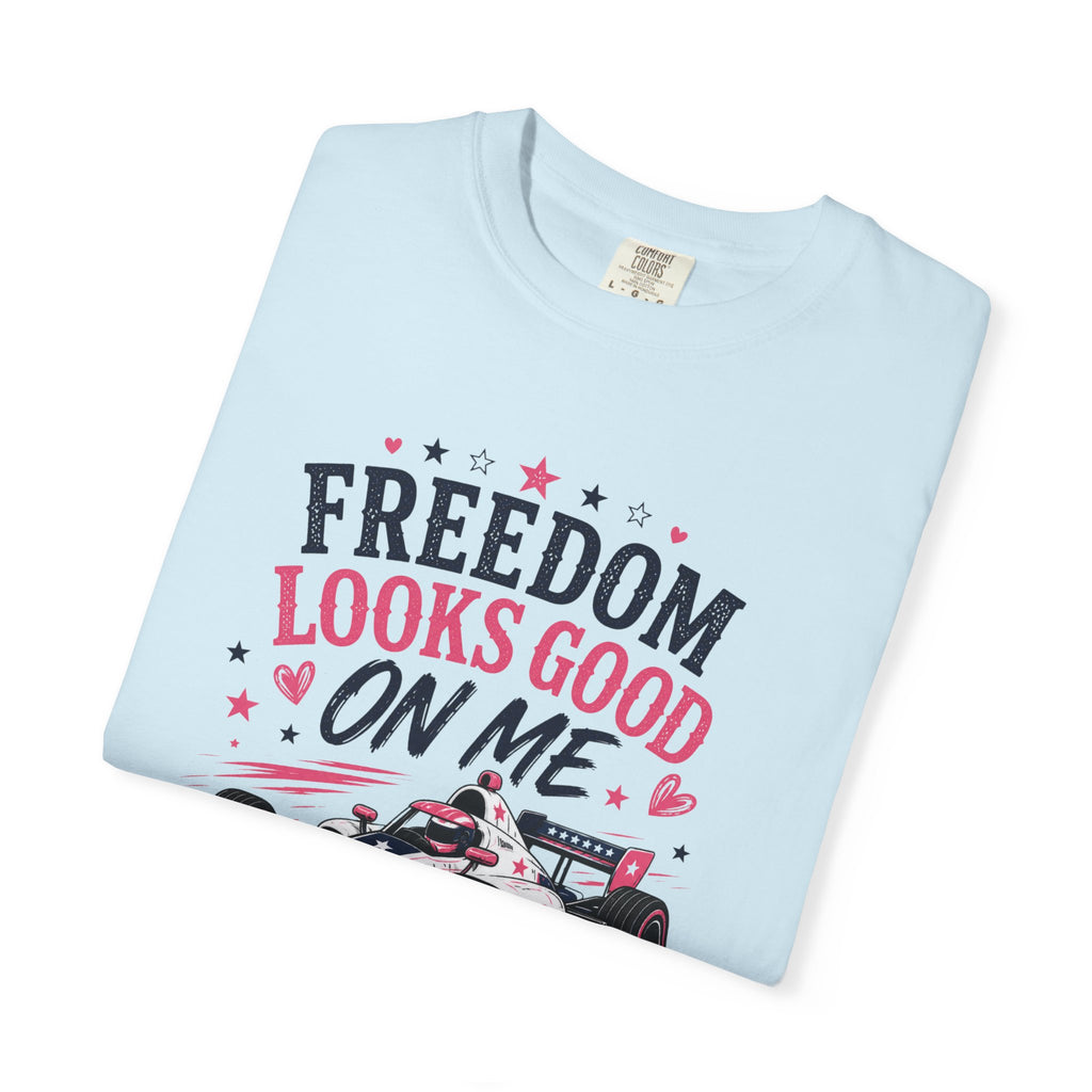 Freedom Looks Good On Me T-shirt indy car Indy 500 Race Car Americana Design