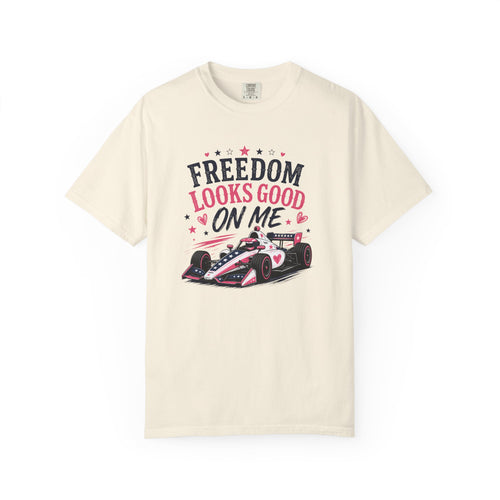 Freedom Looks Good On Me T-shirt indy car Indy 500 Race Car Americana Design