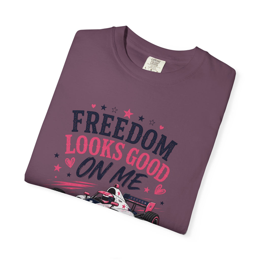 Freedom Looks Good On Me T-shirt indy car Indy 500 Race Car Americana Design