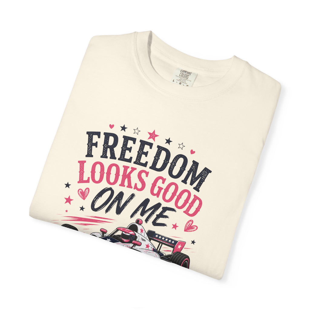 Freedom Looks Good On Me T-shirt indy car Indy 500 Race Car Americana Design