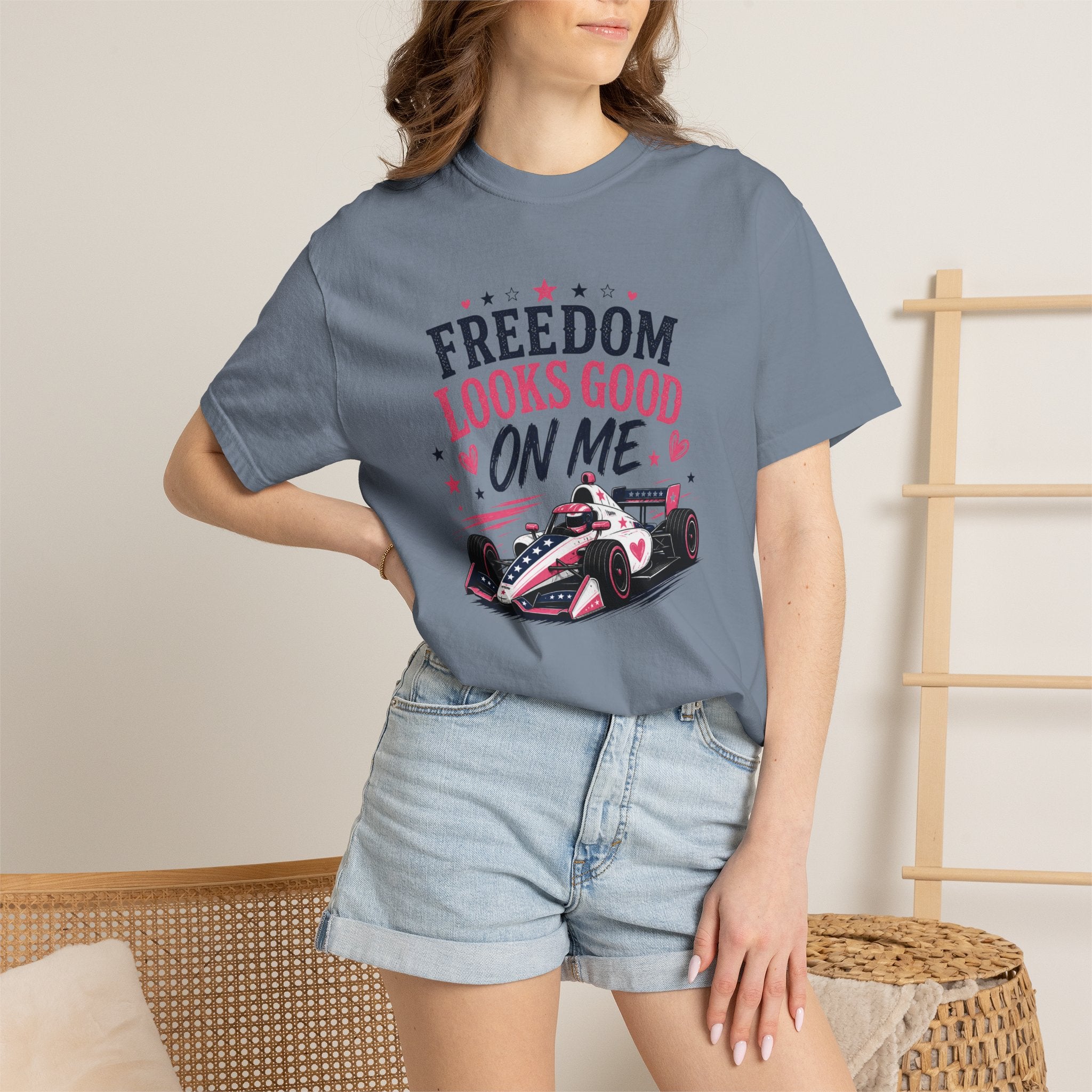 Freedom Looks Good On Me T-shirt indy car Indy 500 Race Car Americana Design