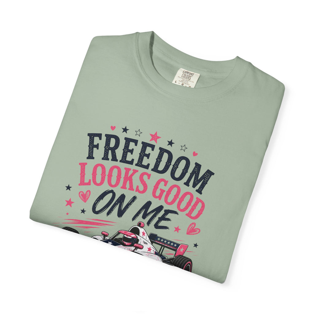 Freedom Looks Good On Me T-shirt indy car Indy 500 Race Car Americana Design