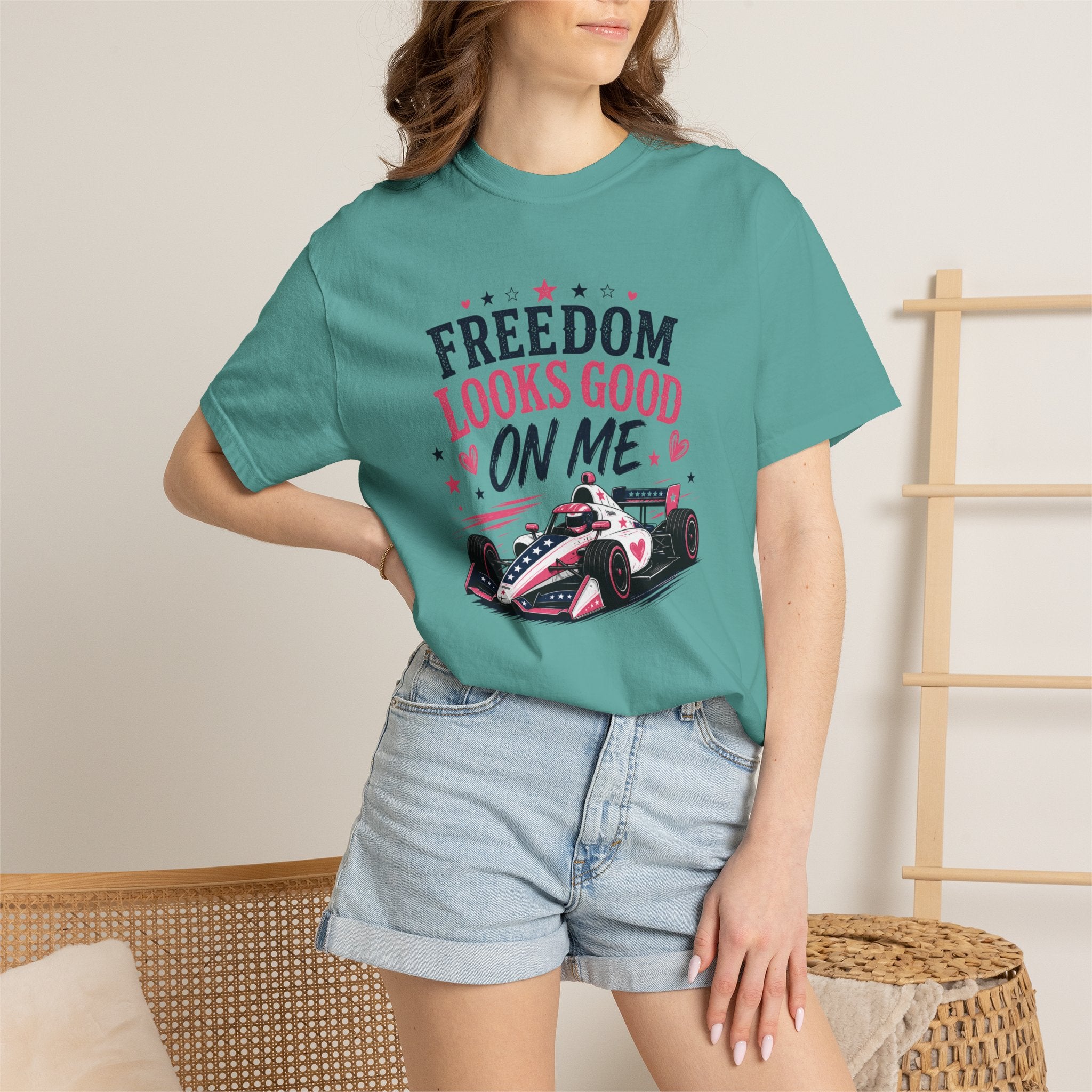 Freedom Looks Good On Me T-shirt indy car Indy 500 Race Car Americana Design