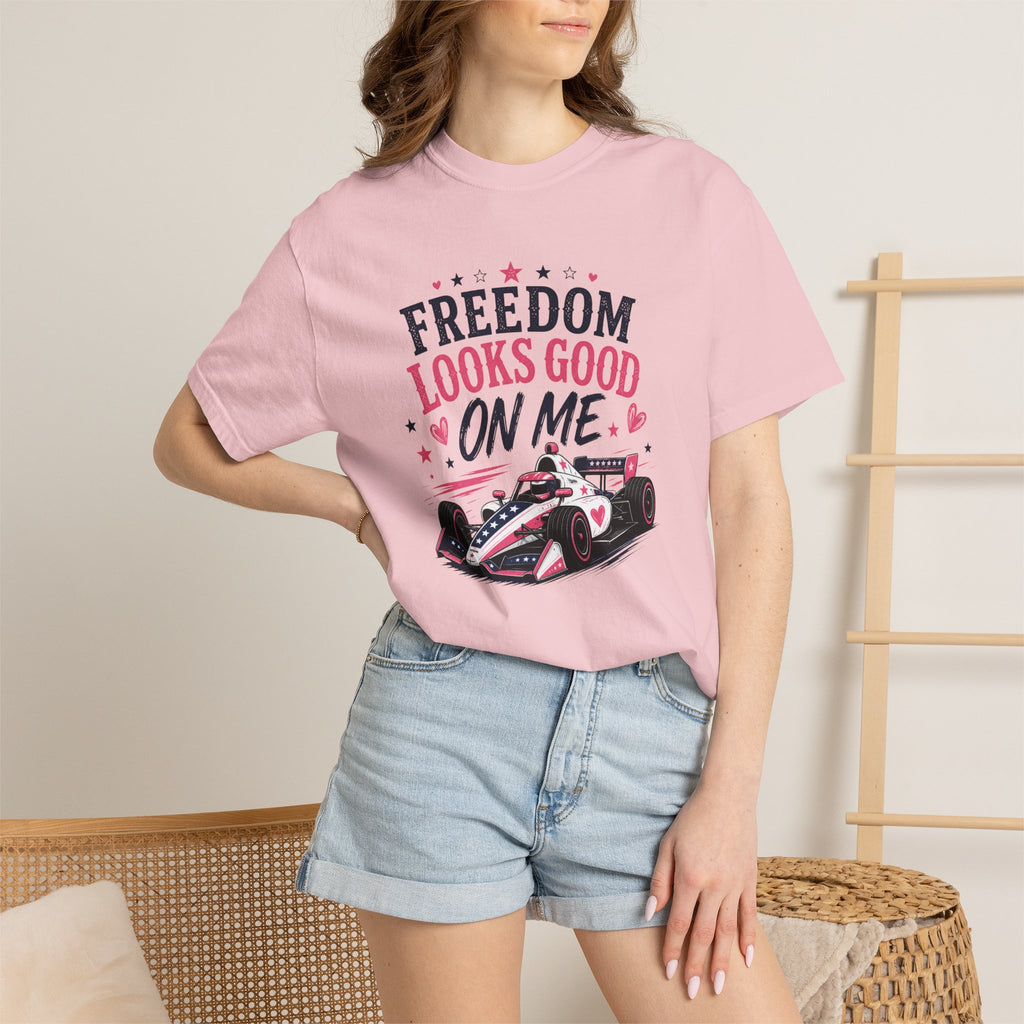 Freedom Looks Good On Me T-shirt indy car Indy 500 Race Car Americana Design